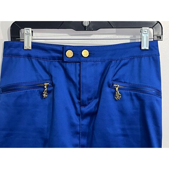 Roberto Cavalli Skirt Size 38 US Size 2 Royal Blue Pleated Gold Logo Preppy - Picture 3 of 10